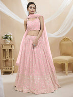 Tulsi Art Beautiful Light Pink Sequin Georgette Engagement Wear Lehenga Choli | Grocsy