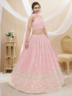 Tulsi Art Beautiful Light Pink Sequin Georgette Engagement Wear Lehenga Choli | Grocsy