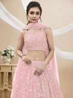 Tulsi Art Beautiful Light Pink Sequin Georgette Engagement Wear Lehenga Choli | Grocsy