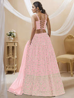 Tulsi Art Beautiful Light Pink Sequin Georgette Engagement Wear Lehenga Choli | Grocsy