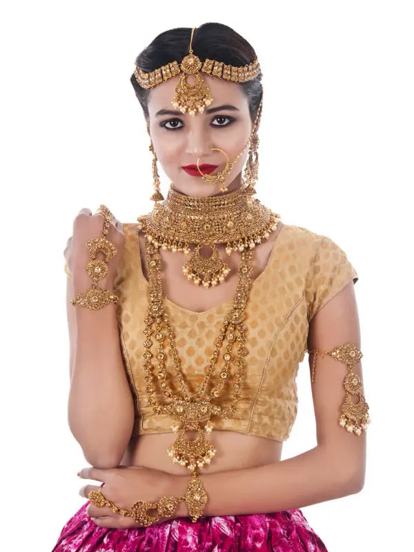 Tehzeeb Creations Traditional Stone Bridal Set 9 Pcs. For Girls & Women | Grocsy