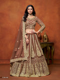 Anaita Brown Embroidered Net Designer Lehenga With Blouse | Grocsy