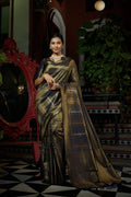 Vardha Stratos Blue Copper-Silver Zari Kanjeevaram Silk Saree | Grocsy