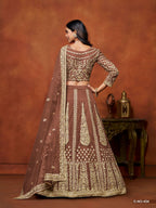 Anaita Brown Embroidered Net Designer Lehenga With Blouse | Grocsy