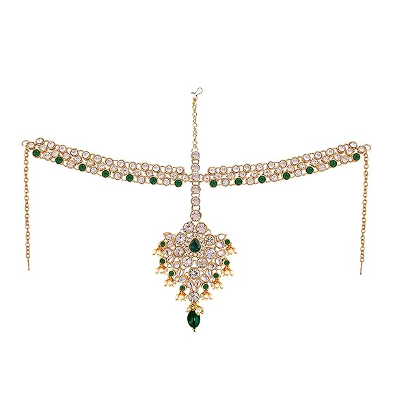 Tehzeeb Creations Wedding Designer Gold-Polished Dulhan Choker Bridal Set with sheeshpatti for Girls & Women | Grocsy