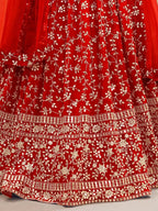 Tulsi Art Attractive Red Embroidered Georgette Wedding Wear Lehenga Choli | Grocsy