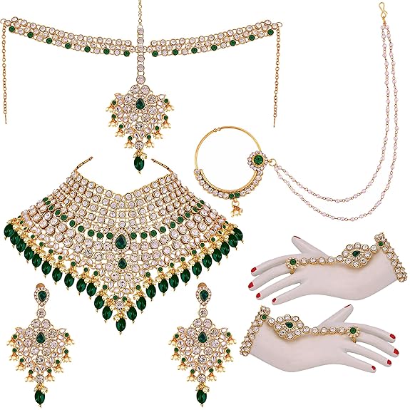 Tehzeeb Creations Wedding Designer Gold-Polished Dulhan Choker Bridal Set with sheeshpatti for Girls & Women | Grocsy