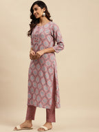 Sangria Ethnic Motif-Printed Sequinned Pure-Cotton Straight Kurta With Trouser & Dupatta | Grocsy