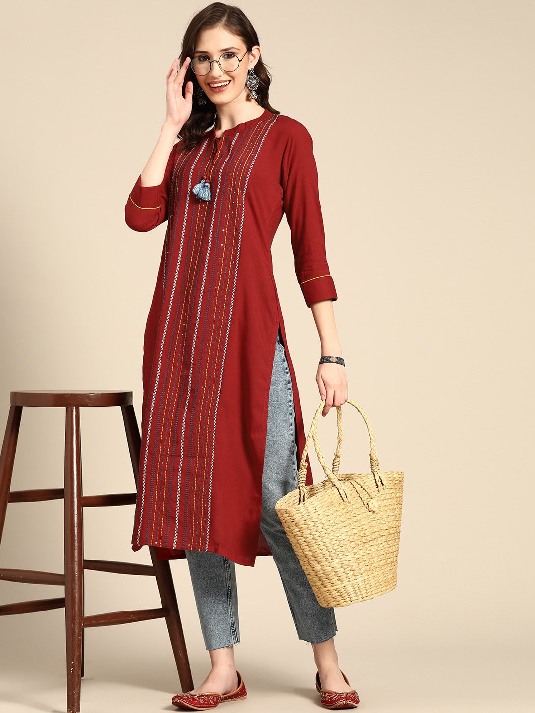 Sangria Women Maroon Kurta | Grocsy