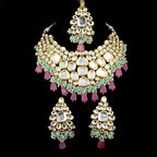 Tehzeeb Creations Back Meenakari Gold-Polished Multicolor Color Tika Earring Jewellery Set Uncut Big Faux Kundan Dibbi Kundan Choker Necklace Set | Grocsy