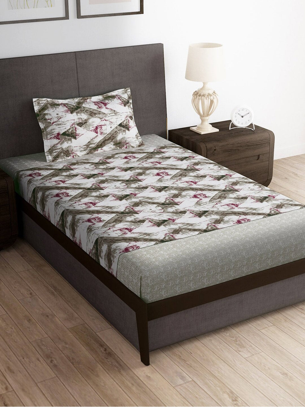 Story@home Brown & Pink Abstract Microfiber 180 TC Bedsheet With Pillow Cover | Grocsy