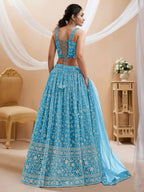 Tulsi Art Gorgeous Sky Blue Embroidered Georgette Reception Wear Lehenga Choli | Grocsy