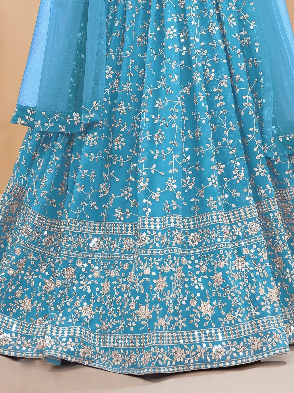 Tulsi Art Gorgeous Sky Blue Embroidered Georgette Reception Wear Lehenga Choli | Grocsy