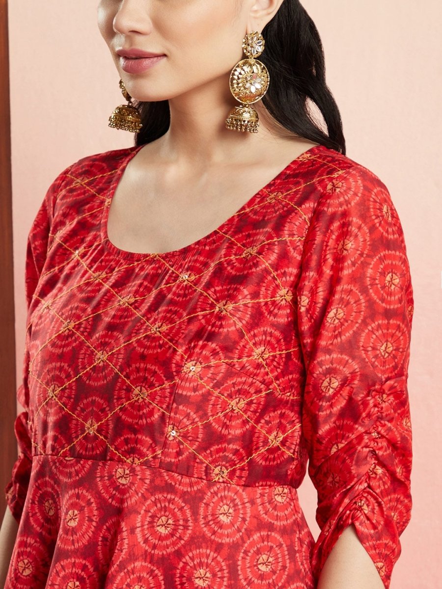 Aks Ethnic Motifs Printed Sequined Detailed Chanderi Silk Anarkali Kurta | Grocsy
