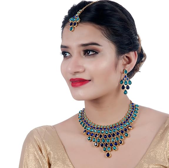 Tehzeeb CreationsDesigner Gold-Polished Elegant Stone Necklace Set For Women & Girls | Grocsy
