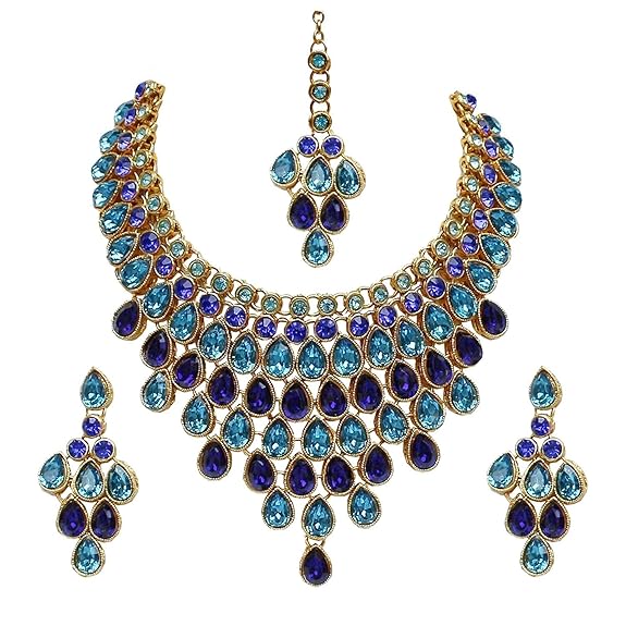 Tehzeeb CreationsDesigner Gold-Polished Elegant Stone Necklace Set For Women & Girls | Grocsy