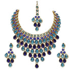 Tehzeeb CreationsDesigner Gold-Polished Elegant Stone Necklace Set For Women & Girls | Grocsy