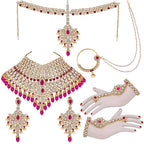 Tehzeeb Creations Designer Magenta Color Gold-Polished Dulhan Choker Bridal Set with sheeshpatti for Girls & Women | Grocsy