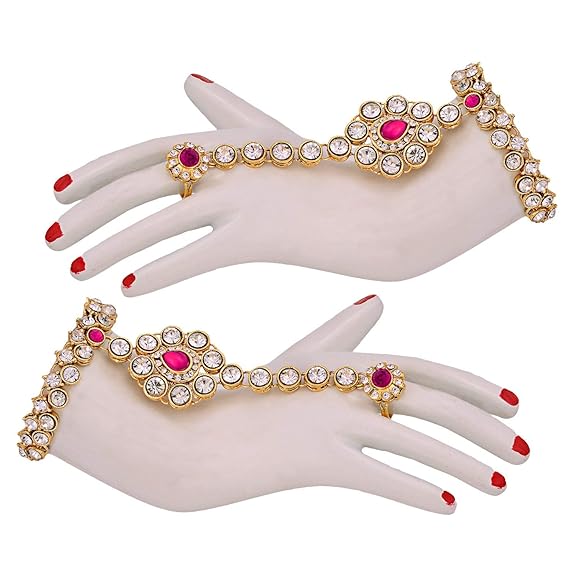 Tehzeeb Creations Designer Magenta Color Gold-Polished Dulhan Choker Bridal Set with sheeshpatti for Girls & Women | Grocsy