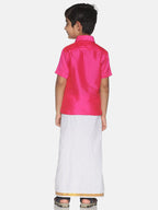 Sethukrishna Boys Pink & White Solid Shirt and Veshti | Grocsy