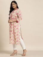 Sztori Plus Size Cotton Floral Print Gotta Patti Kurta | Grocsy