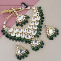 Tehzeeb Creations Gold-Polished Back Meenakari Pearl Uncut, Kundan Choker Necklace Set with Earrings and Mang Tika For Women & Girls | Grocsy