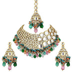 Tehzeeb Creations Meenakari Gold-Polished Multi color Uncut dibbi Kundan Combo Necklace Set | Grocsy