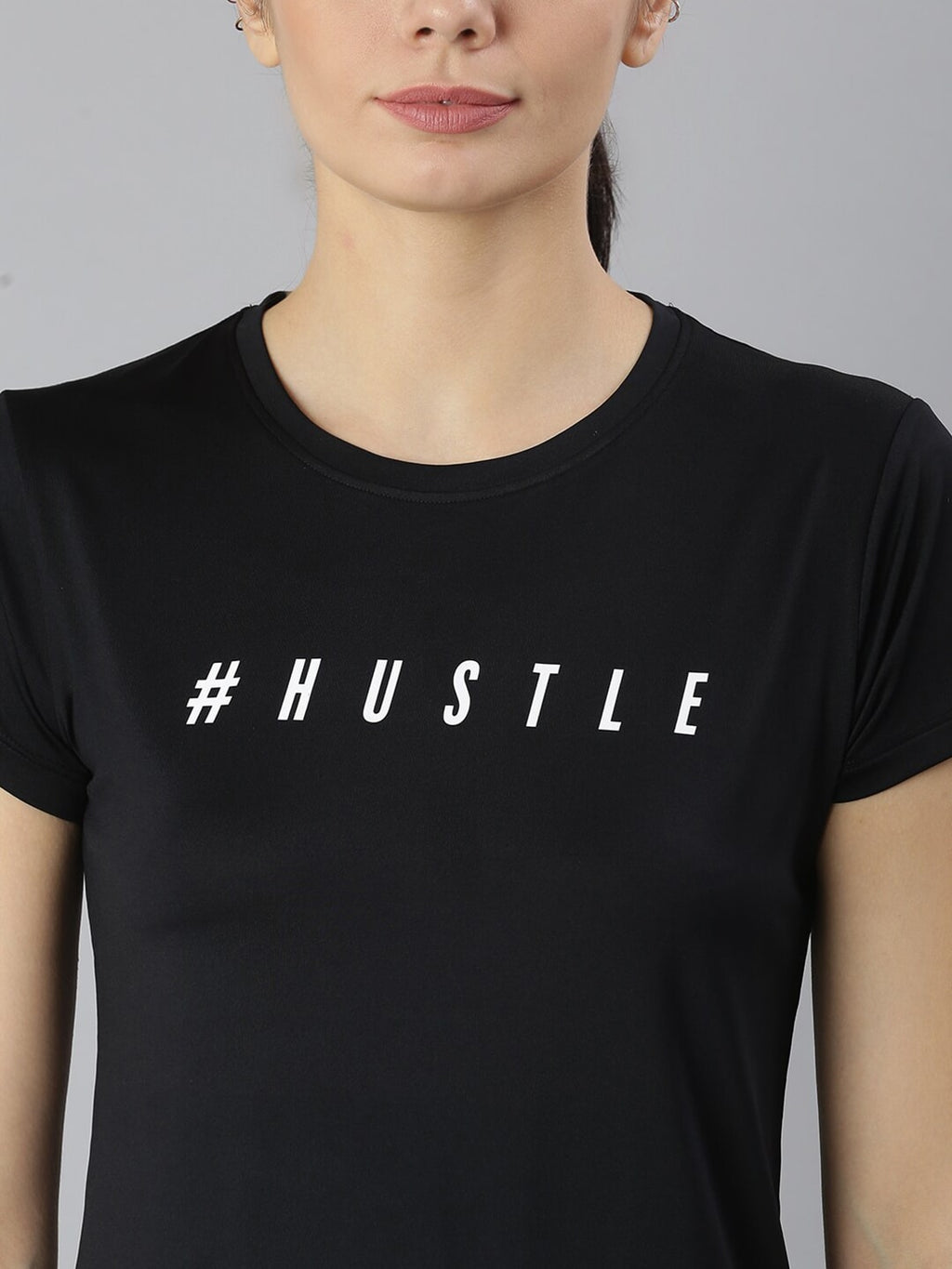 MKH Women Black Typography Printed Dri-FIT Sports T-shirt | Grocsy
