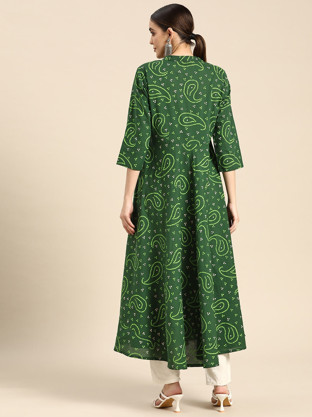 Sangria Women Green Bandhani Printed Anarkali Kurta | Grocsy