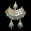 Tehzeeb Creations Meenakari Gold-Polished Multi color Uncut dibbi Kundan Combo Necklace Set | Grocsy