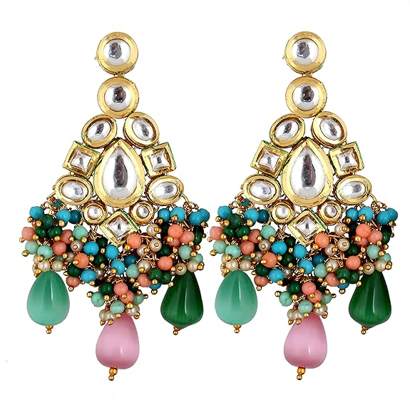 Tehzeeb Creations Meenakari Gold-Polished Multi color Uncut dibbi Kundan Combo Necklace Set | Grocsy