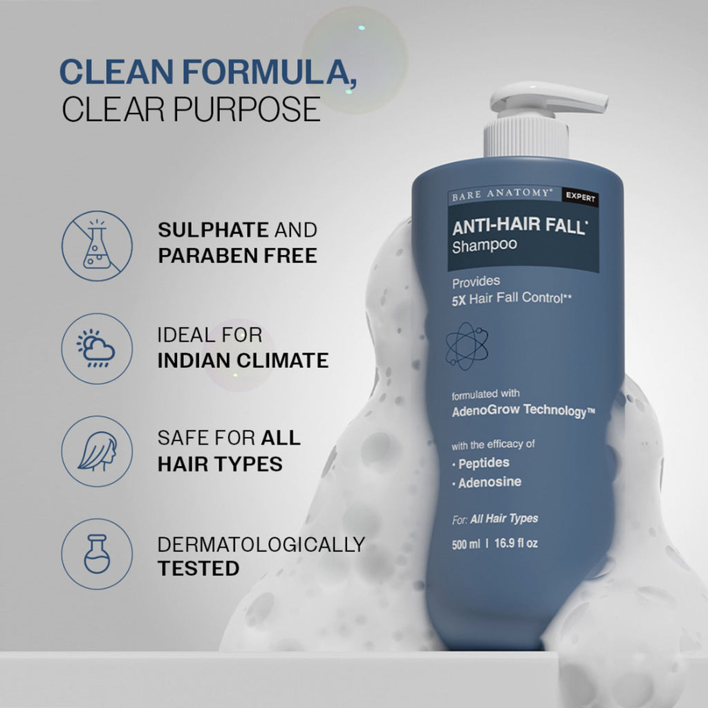 Bare Anatomy Anti-Hair Fall Shampoo 5X Hair Fall Control With Peptides | Grocsy
