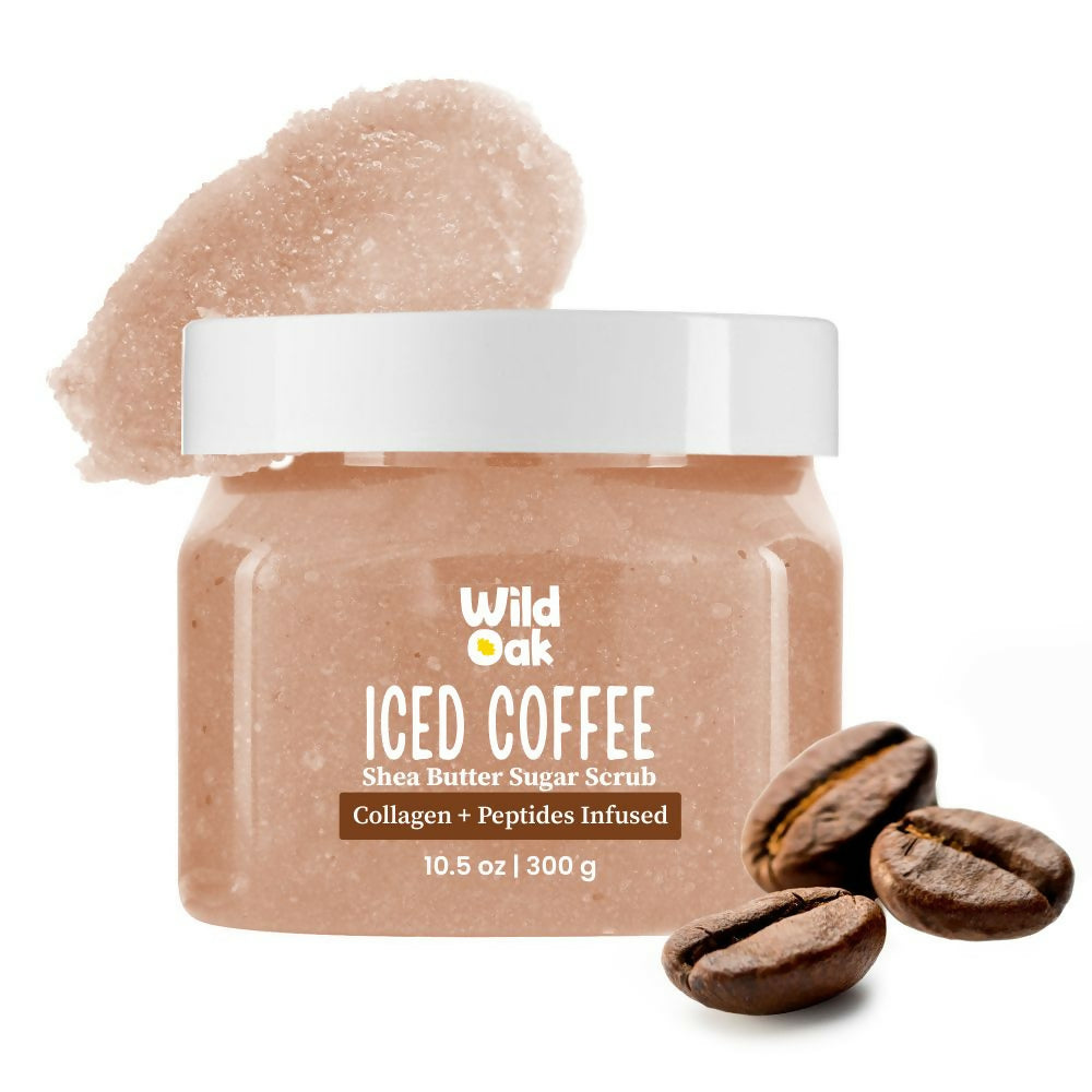 Wild Oak Iced Coffee Shea Butter Sugar Scrub with Ascorbic Acid, Vegan Collagen & Peptides For Tan Removal & Smooth Skin | Grocsy