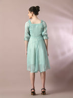 Myshka Women's Sea Green Solid Square Neck Fit and Flare Party Dress | Grocsy