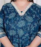 Miravan Plus Size Women'S Blue Cotton Embroidered Neck Anarkali Kurta | Grocsy