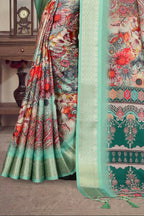 PR Fashion Multi Heavy Rich Cotton Silk Digital Print & Jacquard Saree | Grocsy