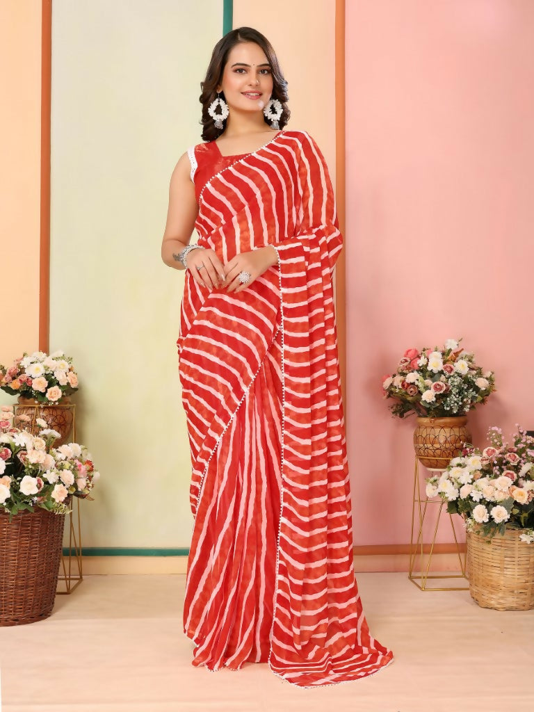 Red Georgette Designer Printed Ready To Wear Saree - Elite | Grocsy