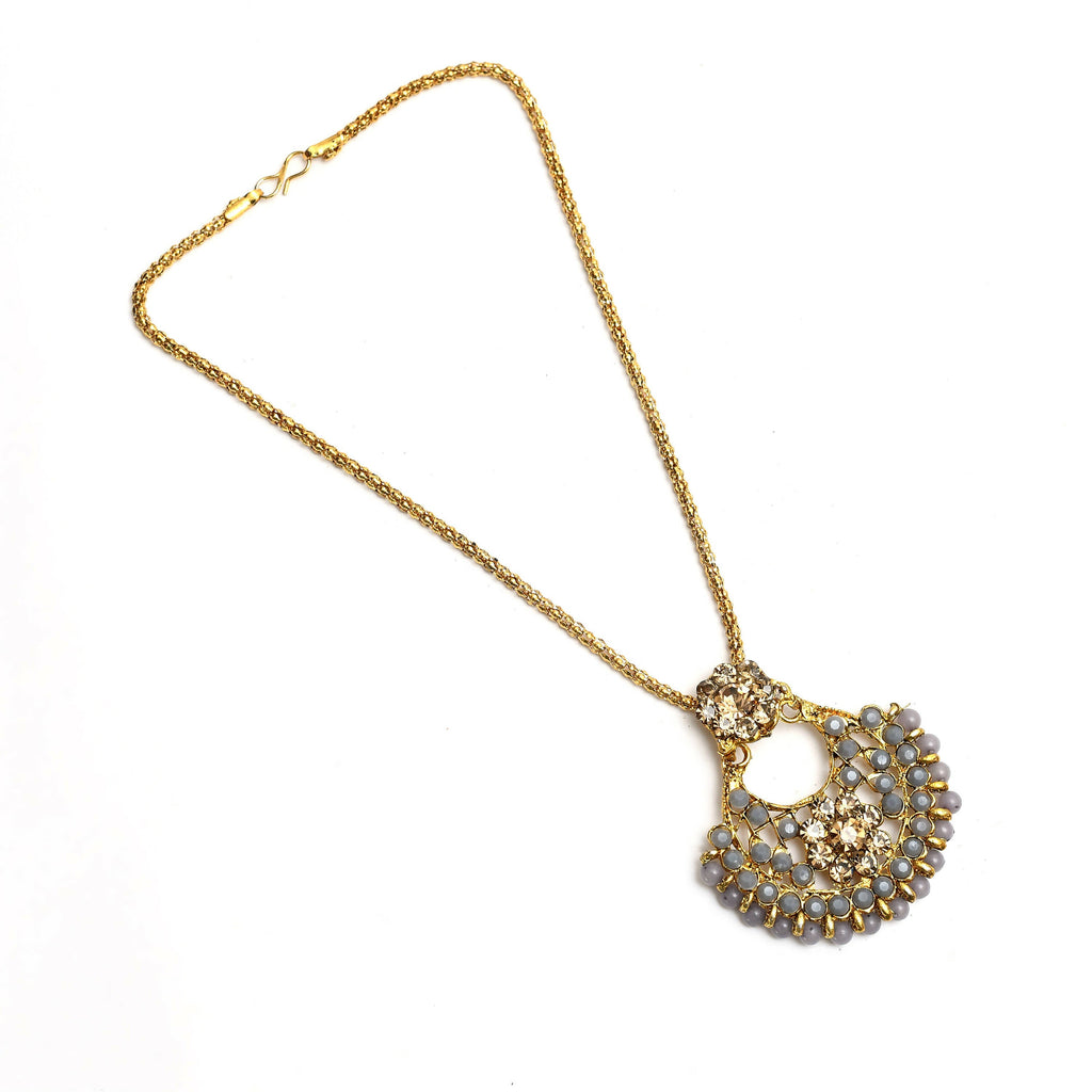 Mominos Fashion Johar Kamal Gold-Polished Brass Finish Long Necklace For Women (Golden/Grey) | Grocsy