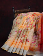 Shades of Baby Orange With Dark Orange Blouse Floral Design Semi Chanderi Saree By Gayathri Reddy Designer Studio | Grocsy