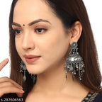 Tehzeeb Creations Women's Black Colour Oxidised Earrings In Jhumki Style | Grocsy