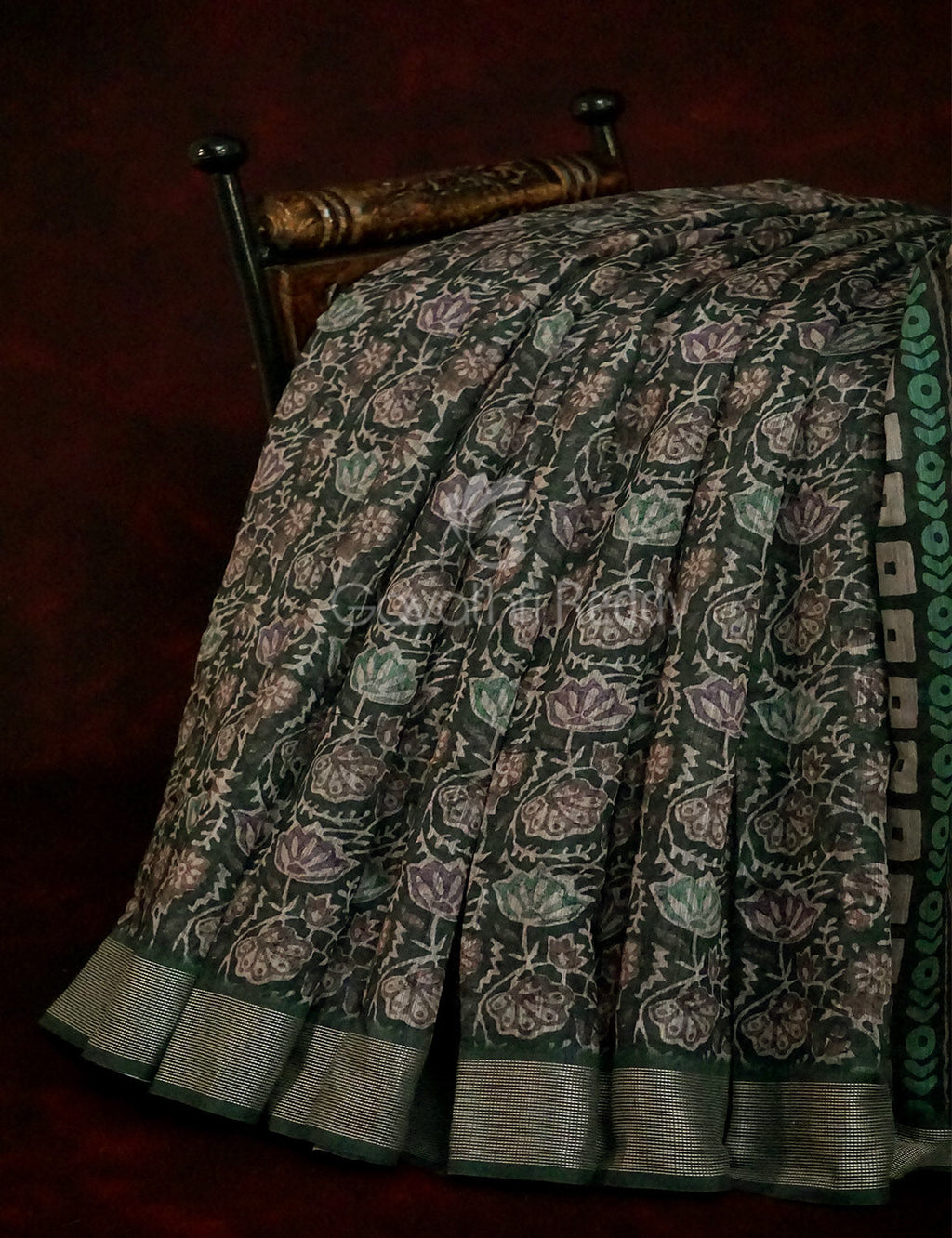 Dark Bottle Green Colour Mosaic Design Semi Chanderi Saree By Gayathri Reddy Designer Studio | Grocsy