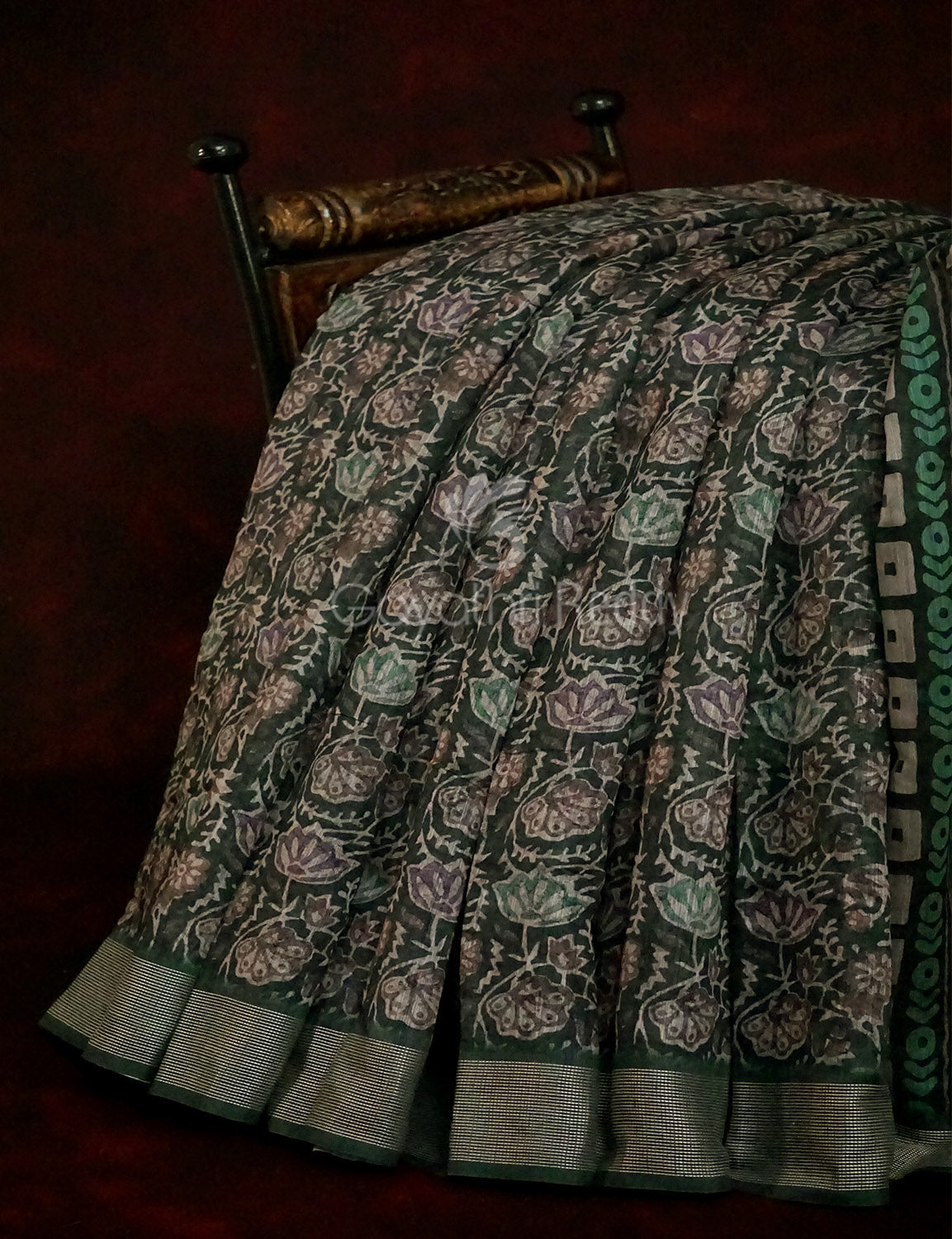 Dark Bottle Green Colour Mosaic Design Semi Chanderi Saree By Gayathri Reddy Designer Studio | Grocsy