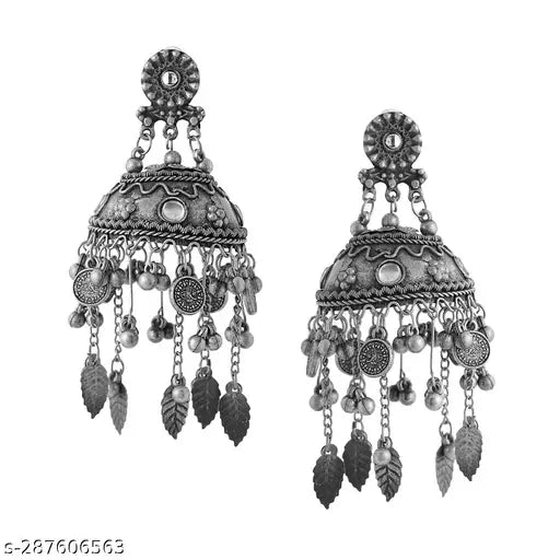 Tehzeeb Creations Women's Black Colour Oxidised Earrings In Jhumki Style | Grocsy