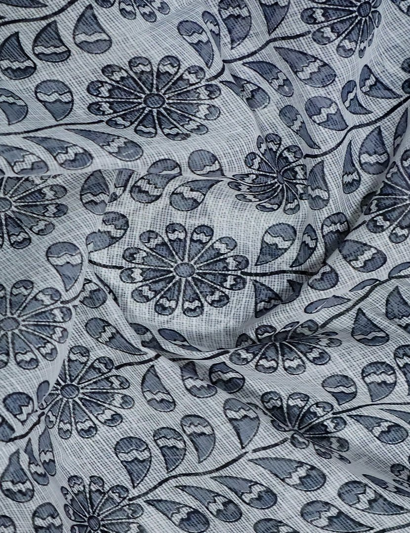 White And Grey Colour Block Print Pure Kota Cotton Saree By Gayathri Reddy Designer Studio | Grocsy