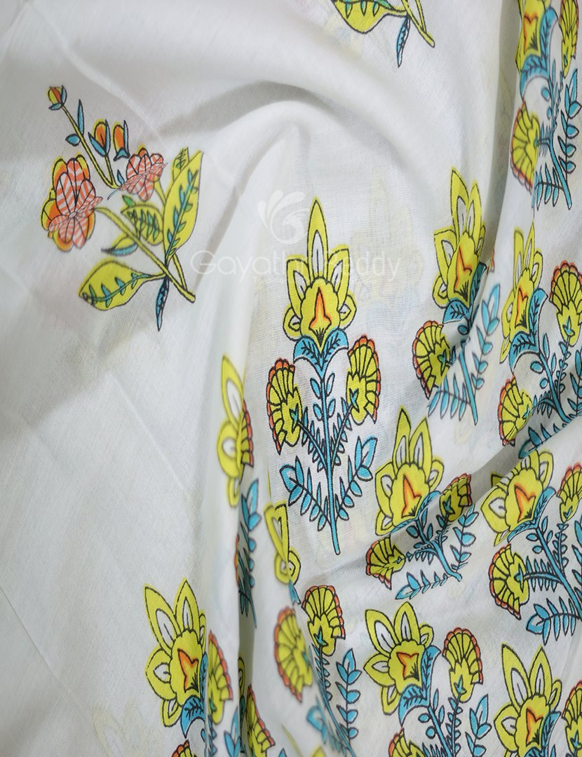 Creame Coloured Combination Printed Cotton Saree By Gayathri Reddy Designer Studio | Grocsy