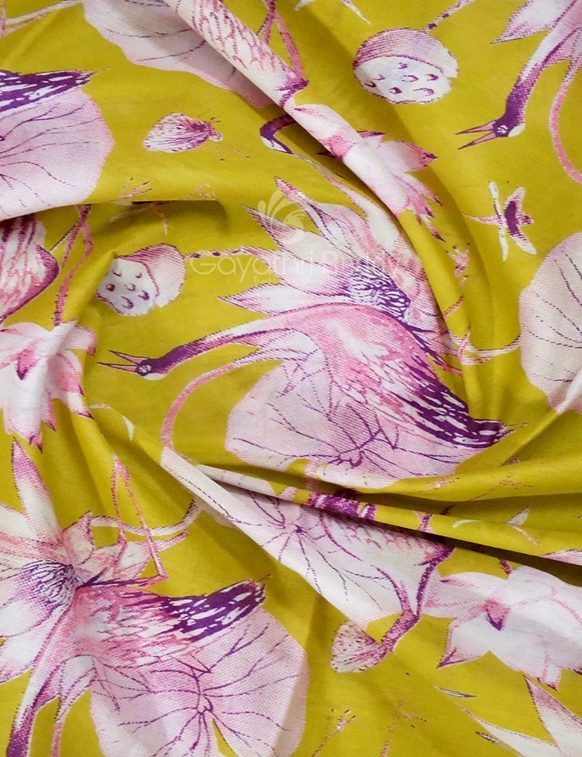 Block Print Lime Green Coloured Mulmul Cotton Saree By Gayathri Reddy Designer Studio | Grocsy