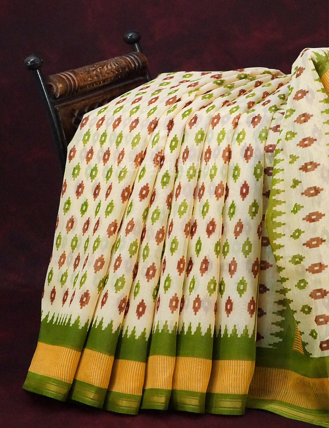 Combo of White and Green Patan Patola Semi Chanderi Saree By Gayathri Reddy Designer Studio | Grocsy