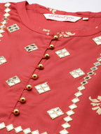 All About You Women Rust & Gold-Toned Ethnic Motifs Printed Mirror Work Kurta | Grocsy