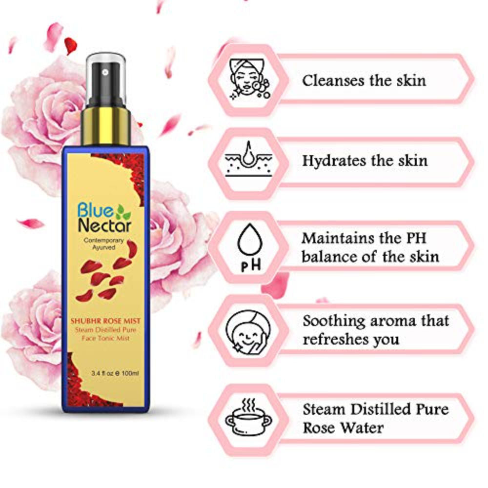 Blue Nectar Shubhr Steam Distilled Rose Toner Water & Face Tonic Mist | Grocsy