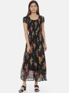 Souchii Women Black Printed Fit and Flare Dress | Grocsy